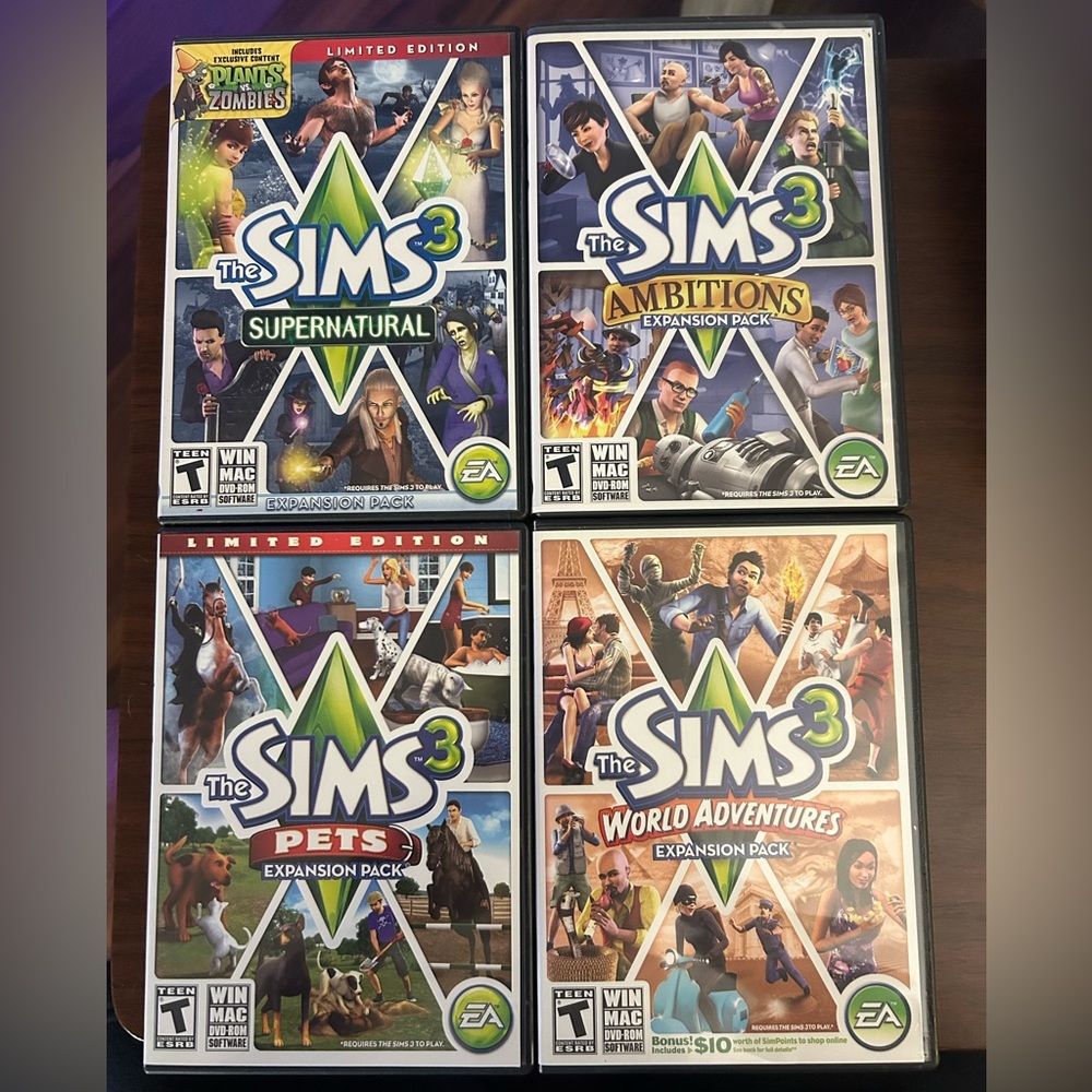 The Sims 3 Win/Mac - Expansion Packs (Lot of 4) Pets Supernatural Ambitions WA